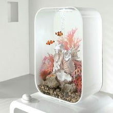 Indlæs billede til gallerivisning biOrb LIFE 60 l. i hvid. Dekoreret med biOrb musling ornament, lyserøde planter. samt fisk. 72061